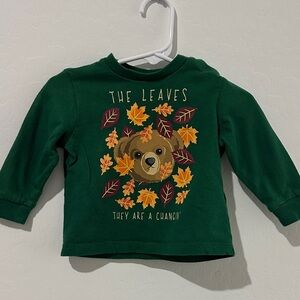 Ralph Lauren Green Long Sleeve Kids Tee with Bear and Leaves Boys